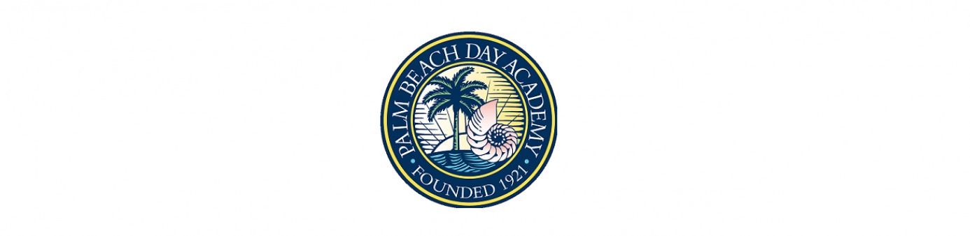 Yellow background with Palm Beach Day Academy written in blue and Seal