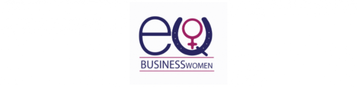 Purple lowercase E with purple horseshoe and pink female sign over top businesswomen written in purple lettering.  
