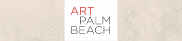 White Art Palm Beach Logo with Black and Red lettering and a tan marble background