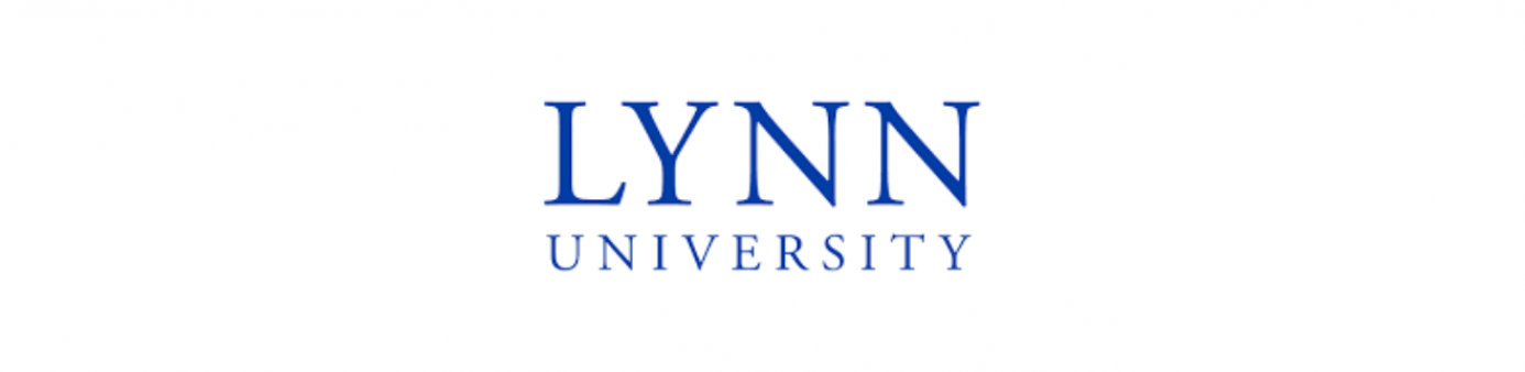 White Background with Lynn University written in Blue