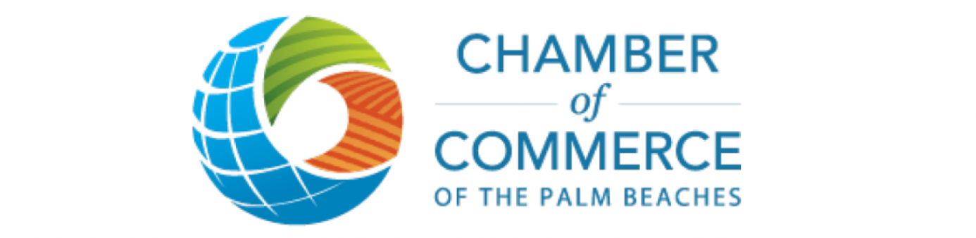 White Background with blue, green, orange swirl and Chamber of commerce logo 
