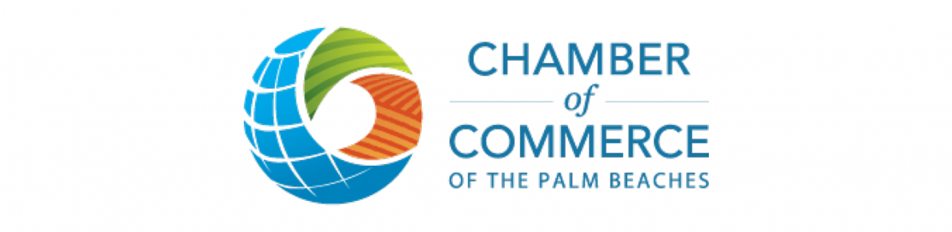 Green, Blue, Orange Swirl with Chamber of Commerce written in blue 