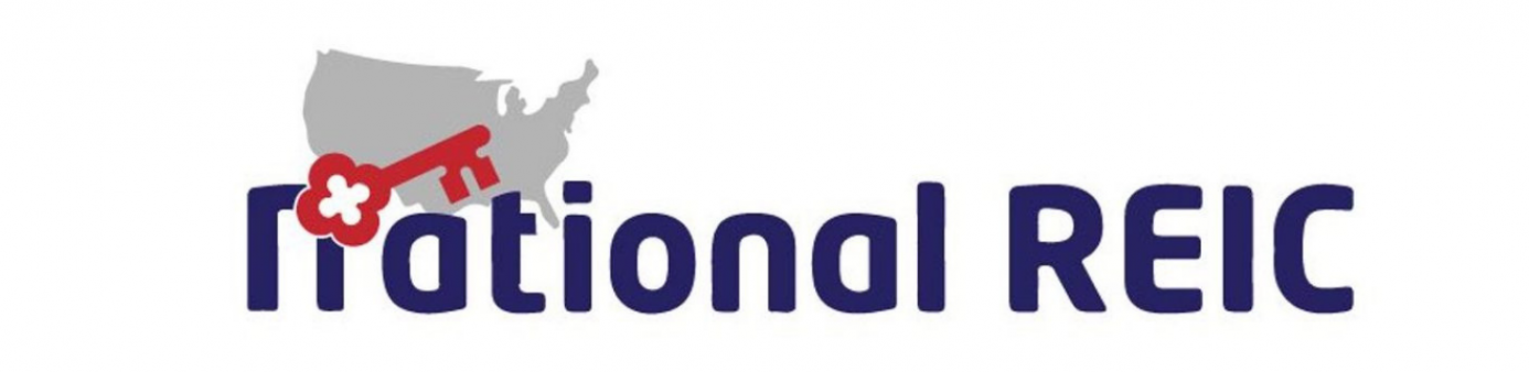 Likeness of the United states and a red house key with blue Lettering 