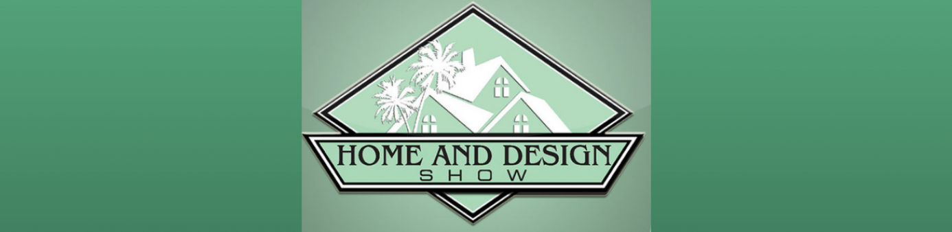 Green background with green and black home and design show logo. 