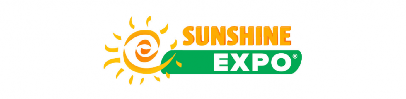 White background with Yellow sun figure and Sunshine expo written in Yellow