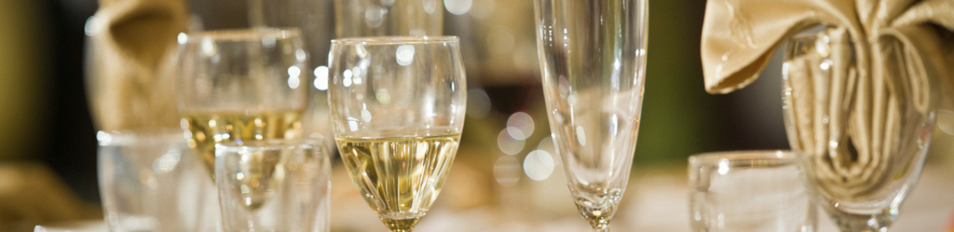 Banquet table with wine glasses