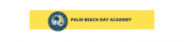 Yellow background with Palm Beach Day Academy written in blue and Seal