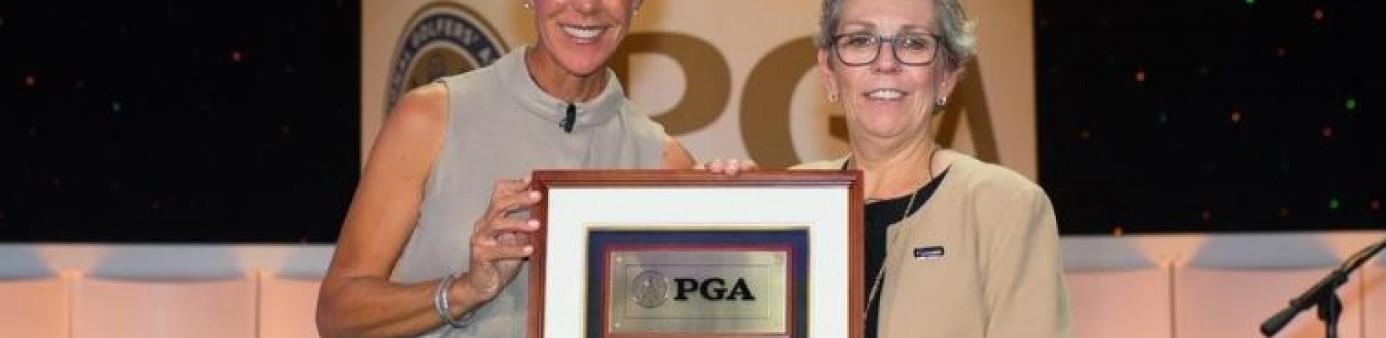 PGA of America President Suzy Whaley presented The Patriot Award to Judy Alvarez during the PGA of America National Awards Ceremony at the Palm Beach County Convention Center on Nov. 7 (Photograph Montana Pritchard/The PGA of America) 