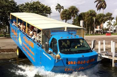 Large DivaDuck vehicle going into the water.