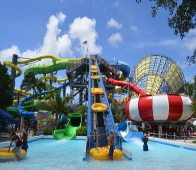 Rapids Water park photo of tubes going up the ramp for reuse