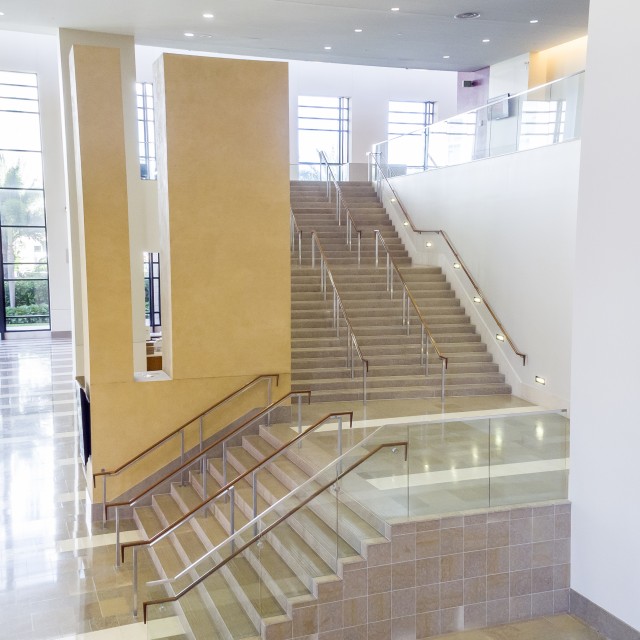 Photo of the Grand staircase looking up to the second floor from a drone view