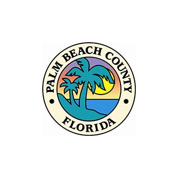 This link will take you to Palm Beach County's official website. Photo of the Palm Beach County Official logo with Palm Trees, ocean and sunset.